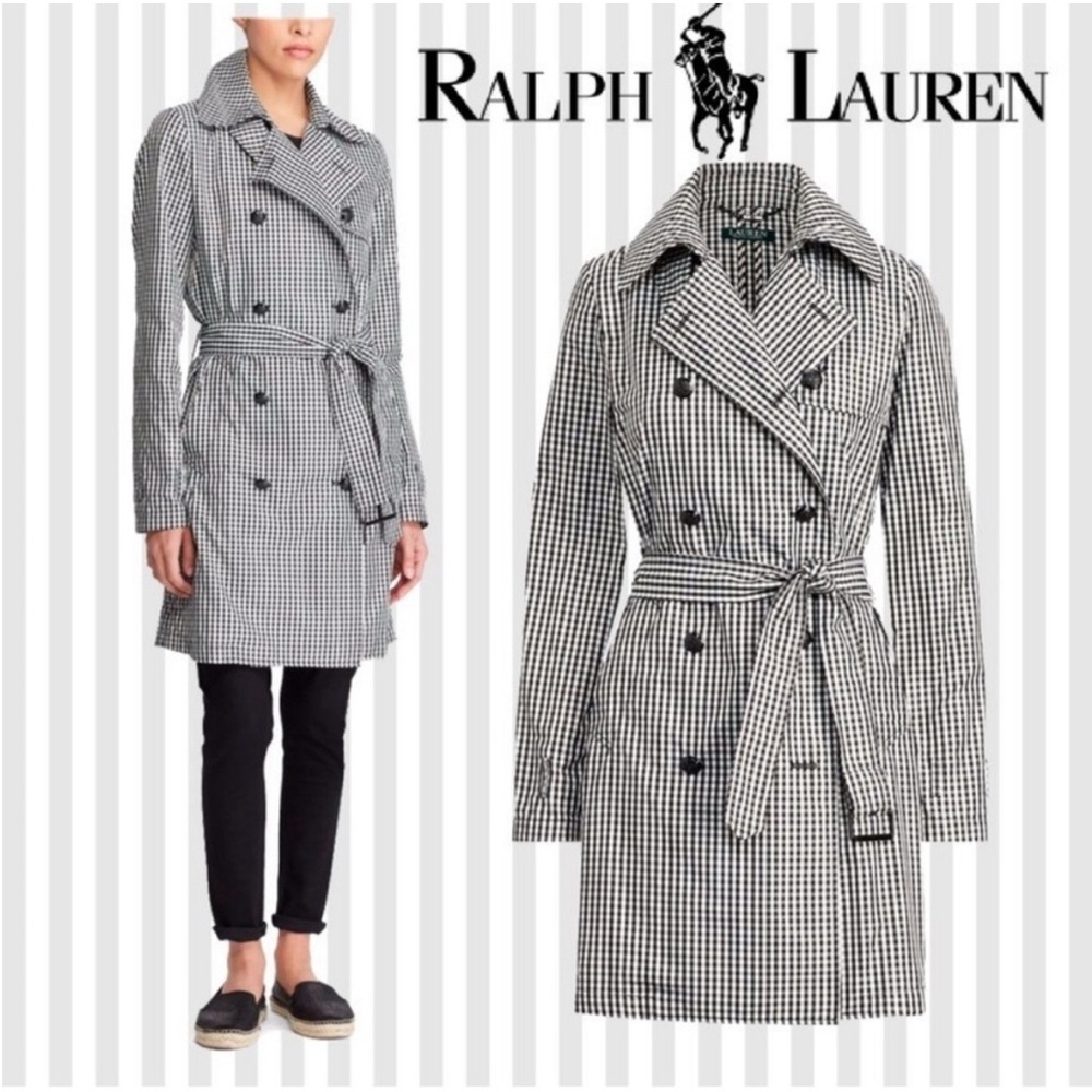 RALPH LAUREN Classic Style Trenchcoat Pristine Black & White check/Belted 16READ